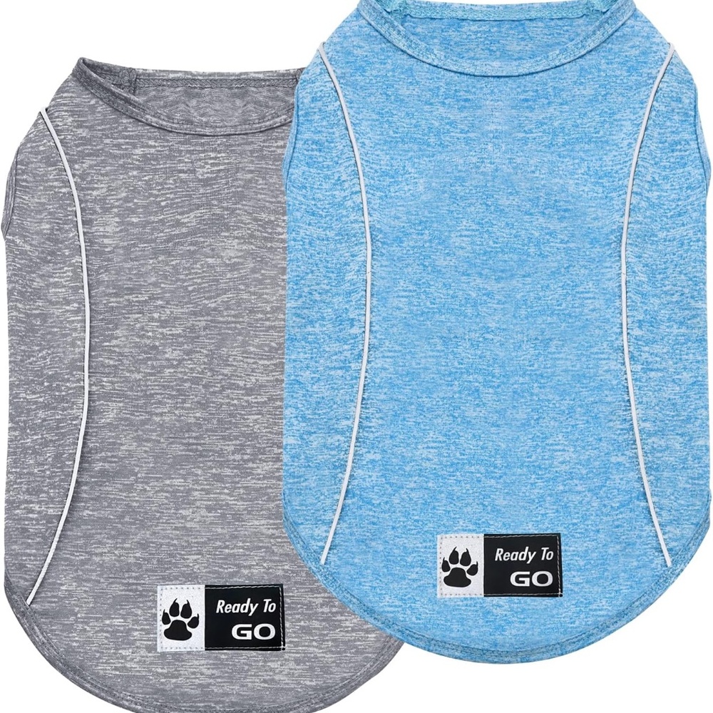 KYEESE 2-Pack Dog Shirts, Reflective Stripe/Breathable/Sleeveless Grey/Blue